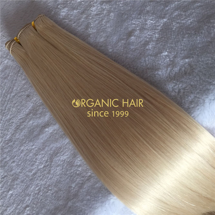 Hand tied weft human hair extensions blonde color  X137